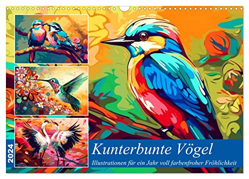 Kunterbunte Vögel (Wandkalender 2024 DIN A3 quer), CALVENDO Monatskalender