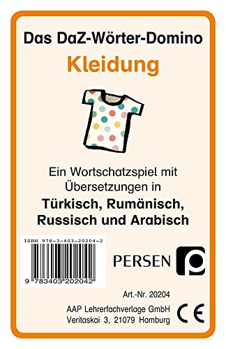 Das DaZ-Wörter-Domino: Kleidung: Ein Wortschatzspiel mit Übersetzungen in Arabisch, Russisch, Türkisch und Rumänisch (1. bis 4. Klasse) (Deutsch als Zweitsprache syst. fördern - GS) von Persen Verlag in der AAP Lehrerwelt GmbH