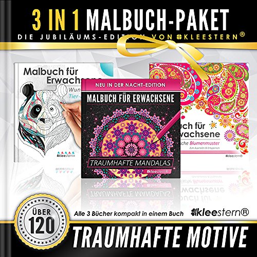 3 IN 1: Malbuch für Erwachsene (120 Motive - Blumenmuster, Mandalas, Tierportraits)