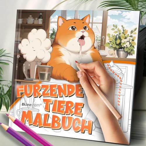 Furzende Tiere Malbuch: Das lustige Ausmalbuch von Kleestern® zum Dampf ablassen, 1 Stk | 35+ witzige Ausmalbilder für Erwachsene und Kinder, Stressabbau, Entspannung & Achtsamkeit