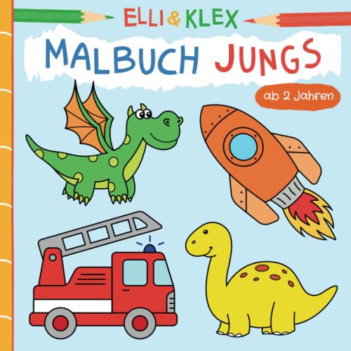 Malbuch Jungs ab 2 Jahren: Ausmalen und Kritzeln für Kleinkinder zu den Themen Tiere, Piraten, Ritter, Urlaub, Autos, Weltall und mehr