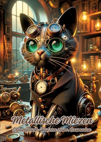 Metallische Miezen: Steampunk-Katzen zum Ausmalen