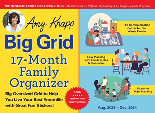 2024 Amy Knapp's Big Grid Family Organizer Wall Calendar: 17-Month Giant Fridge Calendar for Mom with 175+ Stickers (Hanging Family Plan Calendar, ... 2024) (Amy Knapp's Plan Your Life Calendars)