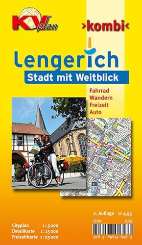 Lengerich: 1:15.000 Stadtplan mit Freizeitkarte 1:25.000, Radrouten des Radelpark Münsterland und Wanderwege des Teutoburger Waldes, Cityplan 1:5.000. (KVplan Münsterland-Region)