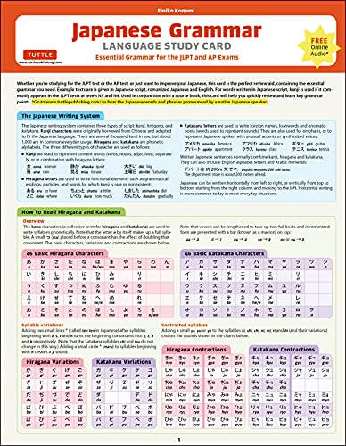 Japanese Grammar Study Card: Essential Grammar for the Jlpt and Ap Exams Includes Online Audio