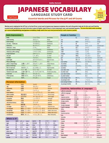 Japanese Vocabulary Language Study Card: Key Vocabulary for Jlpt N5 & N4 Tests, and AP Test (Online Audio Files): Essential Words and Phrases for Jlpt and AP Exams(online Audio Files)
