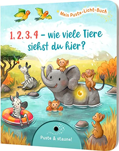 Mein Puste-Licht-Buch: 1,2,3,4 - wie viele Tiere siehst du hier?: Suchbuch ab 18 Monaten mit Puste-Licht und LED-Lämpchen von Esslinger Verlag