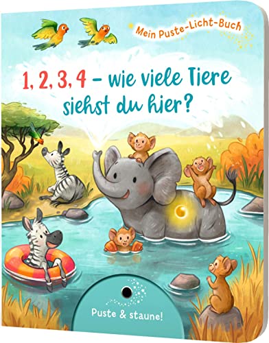 Mein Puste-Licht-Buch: 1,2,3,4 - wie viele Tiere siehst du hier?: Suchbuch ab 18 Monaten mit Puste-Licht und LED-Lämpchen