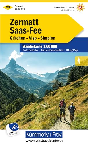 Kümmerly+Frey Wanderkarte 24 Zermatt, Saas-Fee 1:60.000: Mit Grächen, Visp und Simplon. Wetterfest, matt laminiert und mit free Download von Kmmerly und Frey