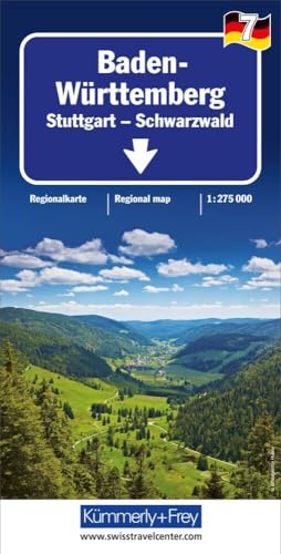 Kümmerly+Frey Regional-Strassenkarte 7 Baden Württemberg 1:275.000: Mit Stuttgart und Schwarzwald. Inkl. Ortsverzeichnis und Reiseinformationen von Kummerly & Frey
