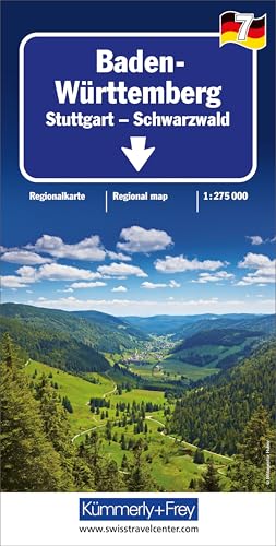Kümmerly+Frey Regional-Strassenkarte 7 Baden Württemberg 1:275.000: Mit Stuttgart und Schwarzwald. Inkl. Ortsverzeichnis und Reiseinformationen