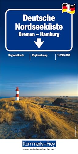 Kümmerly+Frey Regional-Strassenkarte 1 Deutsche Nordseeküste 1:275.000: Mit Bremen und Hamburg. Inkl. Ortsverzeichnis und Reiseinformationen