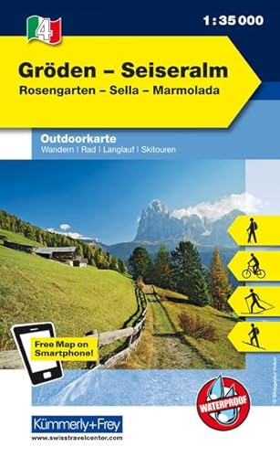 Italien Outdoorkarte 04 Gröden, Seiseralm-Schlern 1 : 35.000: Rosengarten,Sella, Marmolada. Wanderwege, Radwanderwege, Nordic Walking, Skilanglauf, ... (Kümmerly+Frey Outdoorkarten Italien, Band 4)