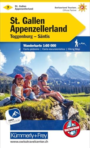 Kümmerly+Frey Wanderkarte 7 St. Gallen, Appenzellerland 1:60.000: Mit Toggenburg und Säntis. Wetterfest, matt laminiert und mit free Download von Hallwag Kümmerly & Frey