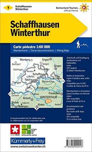 Schaffhausen-Winterthur: Wanderkarte Nr. 1, Massstab 1:60 000, waterproof, Free Map on Smartphone included (Kümmerly+Frey Wanderkarten) von Kmmerly und Frey