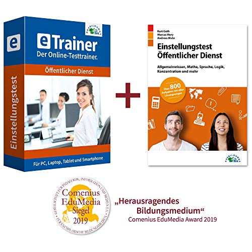Einstellungstest Öffentlicher Dienst Kombipaket: Online-Testtrainer + Buch | Über 3.000 Aufgaben mit allen Lösungswegen | Allgemeinwissen, Sprache, Mathematik, Logik, Konzentration und mehr