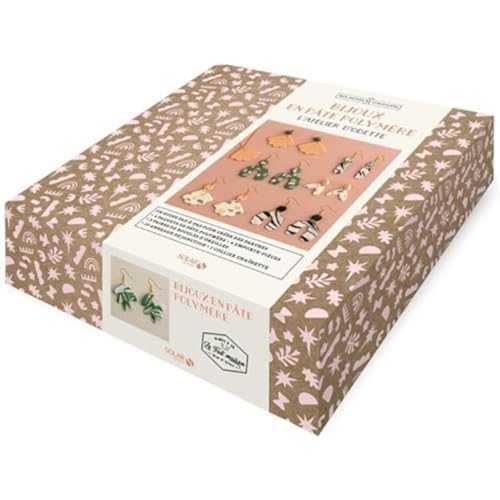 Coffret bijoux en pâte polymère: Coffret avec 4 paquets de pâte polymère, 6 emporte-pièces, 3 paires de boucles d'oreilles, 10 anneaux de jonction et 1 collier