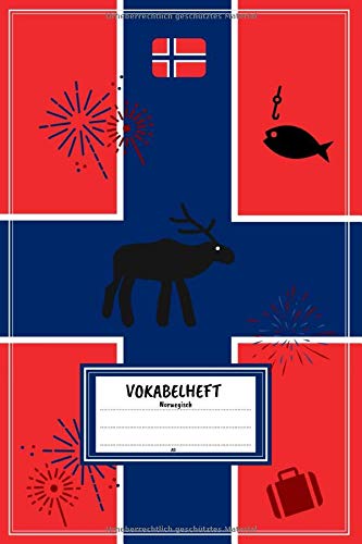 Vokabelheft A5 - Norwegisch: Vokabeln lernen mit System - 2 Spalten inkl. Kontrollkästchen | 100 Seiten | Motiv: Norwegen - Elch