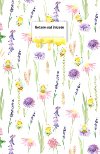 Notizen und Skizzen - Die Honigbiene Emma: Kleine Bienen mit Wildblumen | liniertes Notizbuch A5, Platz für Skizzen, Zeichnungen und Fotos | Für Familien, Kinder und Bienenliebhaber