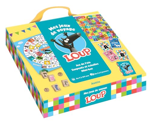Mes jeux de voyage Loup: Avec 1 jeu de l'oie, 1 jeu serpents et échelle, 1 jeu de carte le mini bac, 4 pions en bois et aimantés, 2 dés en bois von AUZOU