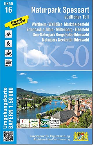 UK50-16 Naturpark Spessart südlicher Teil: Wertheim, Walldürn, Marktheidenfeld, Erlenbach a.Main, Miltenberg, Elsenfeld, Geo-Naturpark ... Karte Freizeitkarte Wanderkarte) von Landesamt für Digitalisierung, Breitband und Vermessung, Bayern