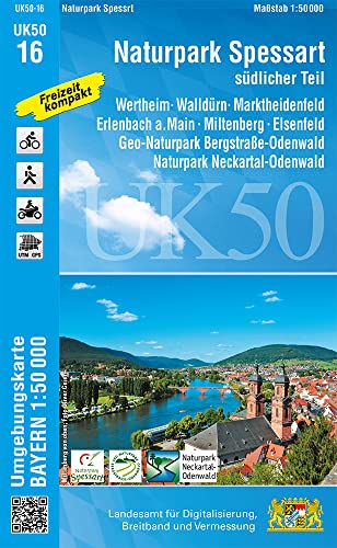 UK50-16 Naturpark Spessart südlicher Teil: Wertheim, Walldürn, Marktheidenfeld, Erlenbach a.Main, Miltenberg, Elsenfeld, Geo-Naturpark ... Karte Freizeitkarte Wanderkarte)