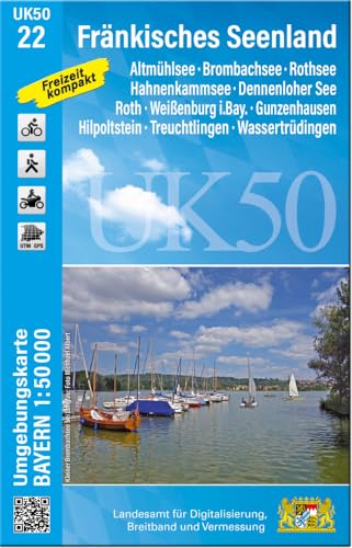 UK50-22 Fränkisches Seenland: Altmühlsee, Brombachsee, Rothsee, Hahnenkammsee, Dennenloher See, Roth, Weißenburg i.Bay., Gunzenhausen, Hilpoltstein, ... Karte Freizeitkarte Wanderkarte) von Landesamt für Digitalisierung, Breitband und Vermessung, Bayern