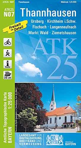 ATK25-N07 Thannhausen (Amtliche Topographische Karte 1:25000): Ursberg, Kirchheim i.Schw., Fischach, Langenneufach, Markt Wald, Ziemetshausen (ATK25 ... Stauden, Münsterhausen, Mickhausen