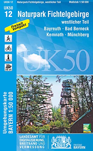 UK50-12 Naturpark Fichtelgebirge, westlicher Teil: Bayreuth, Bad Berneck, Kemnath, Münchberg, Kirchenlamitz, Weißenstadt, Wunsiedel, Schneeberg, ... Karte Freizeitkarte Wanderkarte)