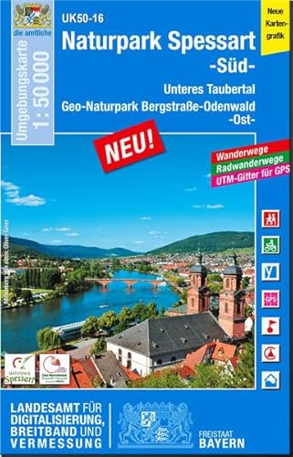 UK50-16 Naturpark Spessart, Süd: Unteres Taubertal, Geo-Naturpark Bergstraße-Odenwald Ost, Obernburg a.Main, Erlenbach a.Main, Wertheim, Miltenberg, ... Karte Freizeitkarte Wanderkarte)