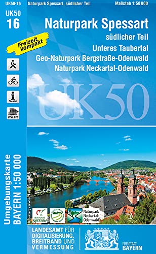 UK50-16 Naturpark Spessart südlicher Teil: Unteres Taubertal, Geo-Naturpark Bergstraße-Odenwald, Naturpark Neckartal-Odenwald, Erlenbach a. Main, ... Karte Freizeitkarte Wanderkarte)