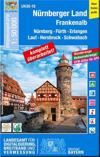 UK50-18 Nürnberger Land, Frankenalb: Nürnberg, Fürth, Erlangen,Lauf, Hersbruck, Schwabach, Baiersdorf, Gräfenberg, Velden, Altdorf b.Nbg, Feucht, ... Karte Freizeitkarte Wanderkarte)