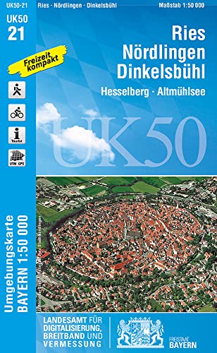 UK50-21 Ries, Nördlingen, Dinkelsbühl: Hesselberg, Altmühlsee, Nördlinger Ries, Merkendorf, Wassertrüdingen, Oettingen in Bayern, Feuchtwangen, ... Karte Freizeitkarte Wanderkarte)