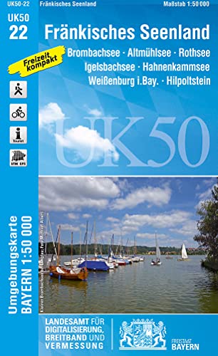 UK50-22 Fränkisches Seenland: Brombachsee, Altmühlsee, Rothsee, Igelsbachsee, Hahnenkammsee, Weißenburg i.Bay., Hilpoltstein, Herrieden, Ornbau, ... Karte Freizeitkarte Wanderkarte)