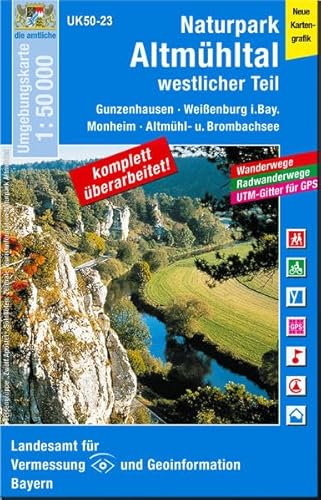 UK50-23 Naturpark Altmühltal, westlicher Teil: Gunzenhausen, Weißenburg i.Bay., Monheim, Altmühl-u. Brombachsee,Treuchtlingen, Donauwörth, Harburg ... Karte Freizeitkarte Wanderkarte)