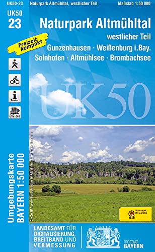 UK50-23 Naturpark Altmühltal westlicher Teil: Gunzenhausen, Weißenburg i.Bay., Solnhofen, Altmühlsee, Brombachsee, Monheim, Treuchtlingen, Donauwörth, ... Karte Freizeitkarte Wanderkarte)