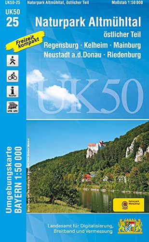 UK50-25 Naturpark Altmühltal, östlicher Teil: Regensburg, Kelheim, Mainburg, Neustadt a.d.Donau, Riedenburg, Dietfurt, Hemau, Abensberg, Vohburg ... Karte Freizeitkarte Wanderkarte)