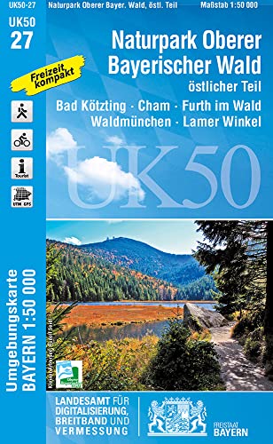 UK50-27 Naturpark Oberer Bayerischer Wald, östlicher Teil: Bad Kötzting, Cham, Furth im Wald, Waldmünchen, Lamer Winkel, Schönsee, Oberviechtach, ... Karte Freizeitkarte Wanderkarte)