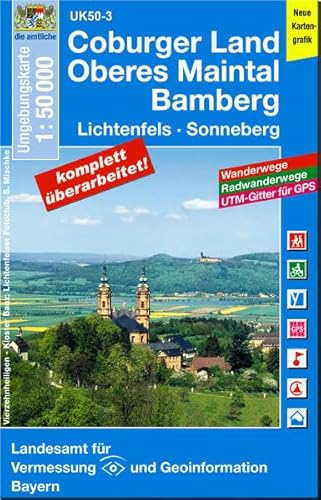 UK50-3 Coburger Land, Oberes Maintal, Bamberg: Coburg, Lichtenfels, Sonneberg, Baunach, Scheßlitz, Weismain, Bad Staffelstein, Burgkunstadt, Seßlach, ... Karte Freizeitkarte Wanderkarte)