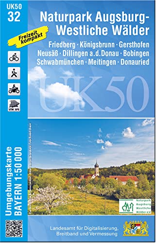 UK50-32 Naturpark Augsburg - Westliche Wälder: Friedberg, Königsbrunn, Gersthofen, Neusäß, Dillingen a.d. Donau, Bobingen, Schwabmünchen, Meitingen, ... Karte Freizeitkarte Wanderkarte)