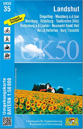 UK50-35 Landshut: Dingolfing, Moosburg a.d.Donau, Mainburg, Vilsbiburg, Taufkirchen (Vils), Rottenburg a.d.Laaber, Neumarkt-Sankt-Veit, Au ... Karte Freizeitkarte Wanderkarte)