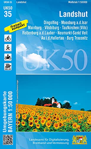 UK50-35 Landshut: Dingolfing, Moosburg a.d.Donau, Mainburg, Vilsbiburg, Taufkirchen (Vils), Rottenburg a.d.Laaber, Neumarkt-Sankt-Veit, Au ... Karte Freizeitkarte Wanderkarte)