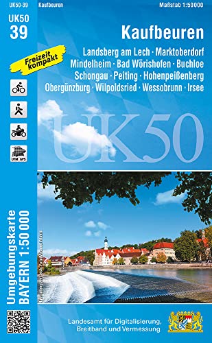UK50-39 Kaufbeuren: Landsberg am Lech, Marktoberdorf, Mindelheim, Bad Wörishofen, Buchloe, Schongau, Peiting, Hohenpeißenberg, Obergünzburg, ... Karte Freizeitkarte Wanderkarte)