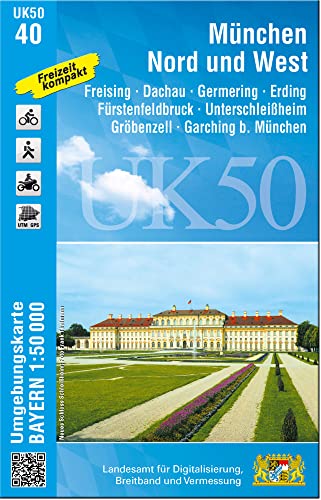 UK50-40 München Nord und West: Dachau, Fürstenfeldbruck, Freising, Aichach, Erding, Germering, Geltendorf, Unterschleissheim, Garching b.München, ... Karte Freizeitkarte Wanderkarte)