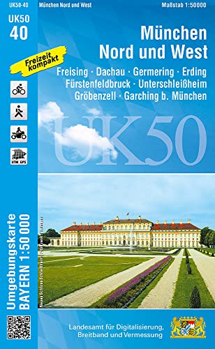 UK50-40 München Nord und West: Dachau, Fürstenfeldbruck, Freising, Aichach, Erding, Germering, Geltendorf, Unterschleissheim, Garching b.München, ... Karte Freizeitkarte Wanderkarte)