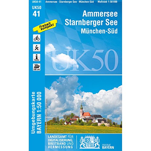 UK50-41 Ammersee, Starnberger See, München-Süd: Starnberg, Wolfratshausen, Geretsried, Holzkirchen, Weilheim i.OB, Herrsching a.Ammersee, Germering, ... Karte Freizeitkarte Wanderkarte)