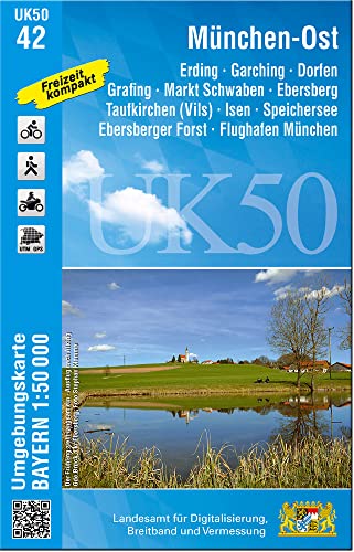 UK50-42 München-Ost, Dorfen, Ebersberg, Erding: Freising, Taufkirchen (Vils), Garching b.München, Markt Schwaben, Grafing b.München, ... Karte Freizeitkarte Wanderkarte) von LDBV Bayern