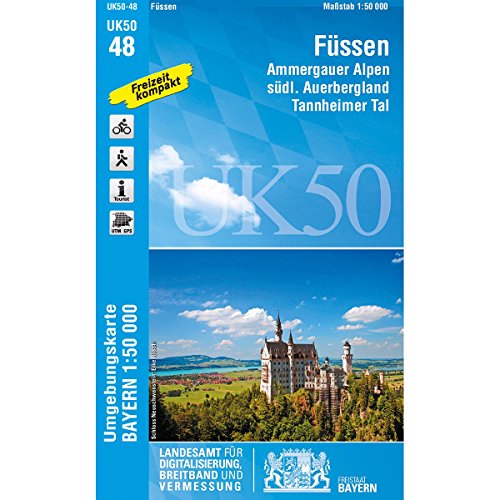 UK50-48 Füssen: Ammergauer Alpen, südl. Auerbergland, Tannheimer Tal, Neuschwanstein, Hohenschwangau, Nesselwang, Roßhaupten, Steingaden, Halblech, ... Karte Freizeitkarte Wanderkarte)