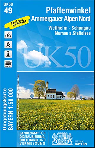 UK50-49 Pfaffenwinkel, Ammergauer Alpen Nord: Weilheim, Schongau, Murnau a.Staffelsee, Peißenberg, Penzberg, Kochelsee, Walchensee, Staffelsee, ... Karte Freizeitkarte Wanderkarte)