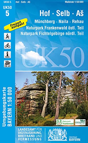 UK50-5 Hof, Selb, As: Münchberg, Naila, Rehau, Naturpark Frankenwald östl.Teil, Naturpark Fichtelgebirge nördl.Teil, Bad Lobenstein, Hirschberg, ... Karte Freizeitkarte Wanderkarte)